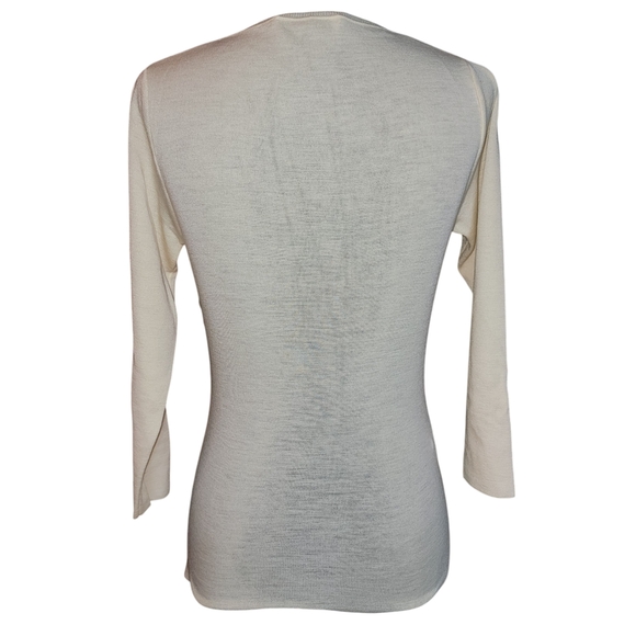 Prada Cream Plunge 3/4 Sleeve Blouse 100% Wool Size IT42 - Picture 2 of 5